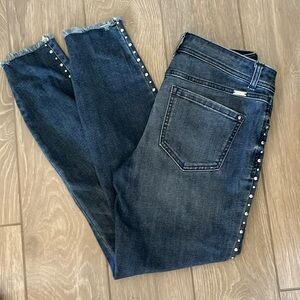 INC Starstruck Studded Frayed-Hem Mid-rise Skinny Jeans Sz 6